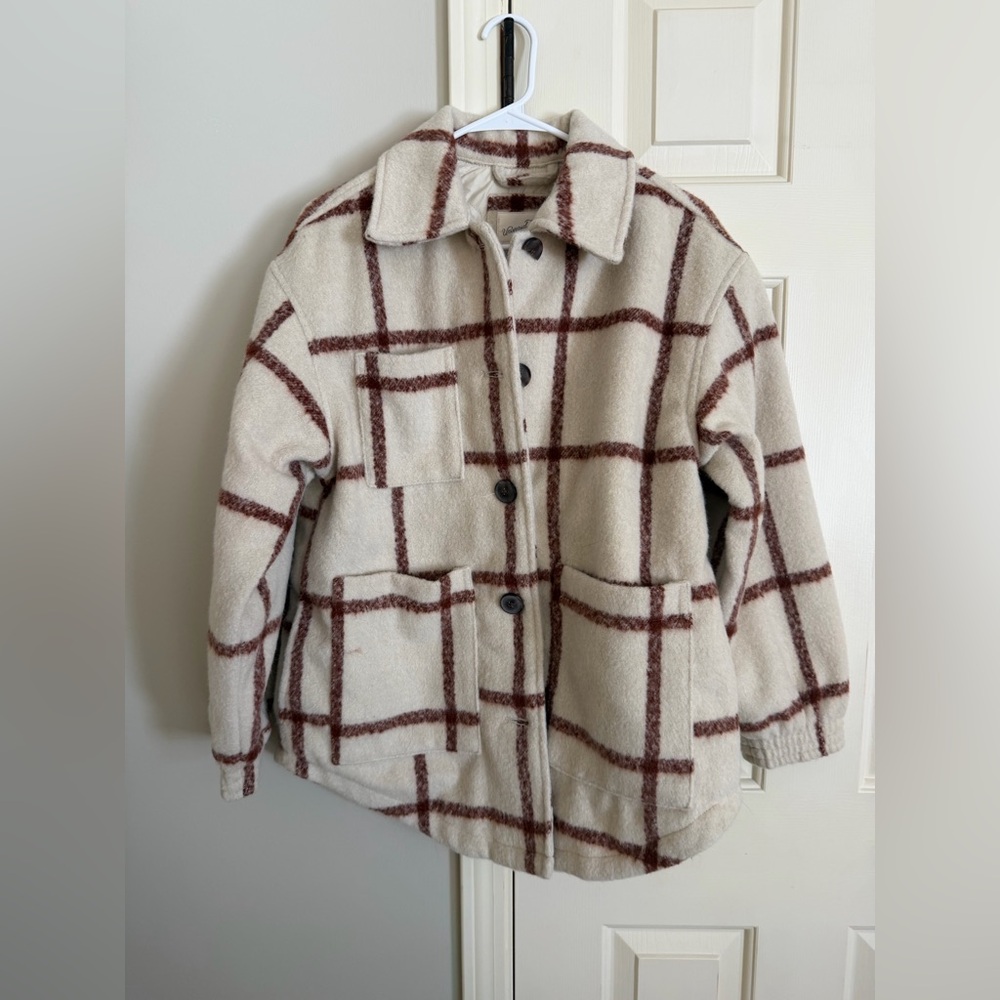 Universal Thread Women's Oversized Wool Jacket Size Small, Cream Plaid NWT